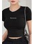 Spectacular Kısa Kol Kadın Siyah Bisiklet Yaka Likralı Body Crop T-Shirt 2