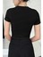 Spectacular Kısa Kol Kadın Siyah Bisiklet Yaka Likralı Body Crop T-Shirt 5