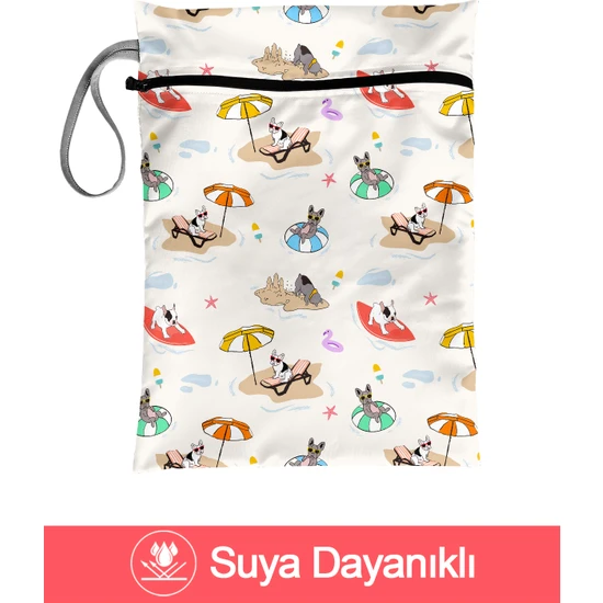 Bunny Bons Surf Dog - Islak/Kuru Kirli Temiz Kıyafet Mayo Bebek Çamaşır Çantası - Sıvı Geçirmez