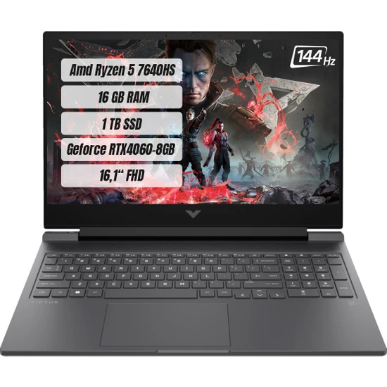 Hp Victus Gaming Laptop 16-S0018NT Amd Ryzen 5 7640HS 16 GB 1 Tb SSD Rtx 4060 Freedos 16.1 Fhd 144 Hz Taşınabilir Bilgisayar 7Z4M8EA