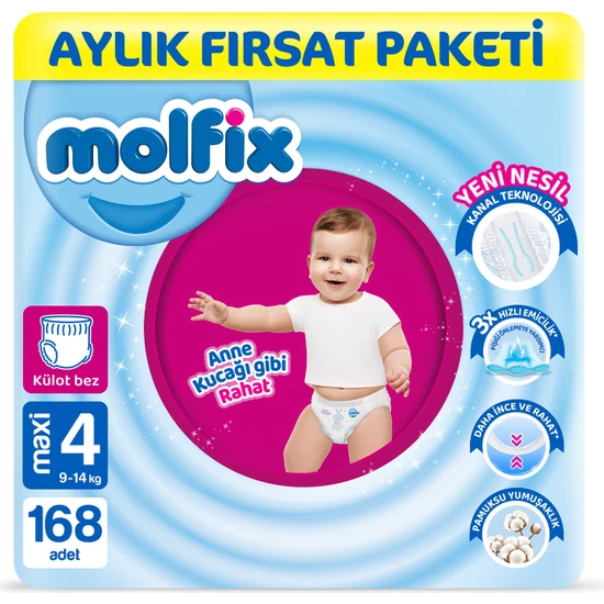 Molfix Pants Bebek Bezi 4 Beden Maxi Aylık Fırsat Paketi 168 Adet