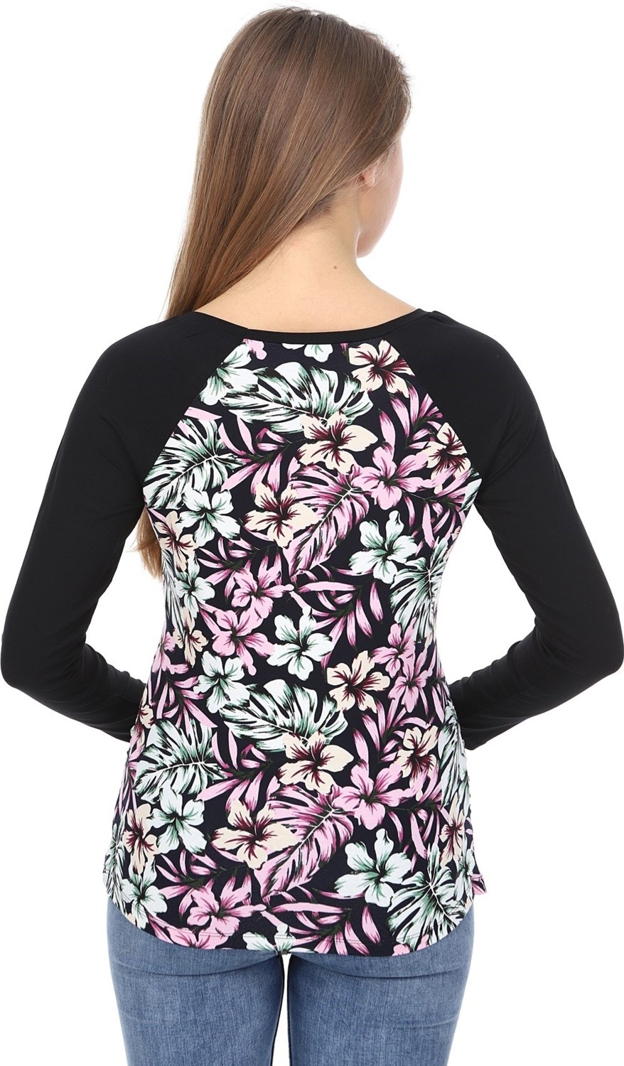 Luvmabelly MYRA2353 Siyah Çiçekli Çizgili Parçalı Hamile Tshirt görsel 4