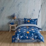 Soley Galaxy Mavi %100 Pamuklu Tek Kişilik Nevresim Takımı Geometrik Desen