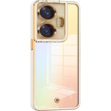 MTK Moveteck Realme C55 Kılıf Kamera Lens Korumalı Renkli Çerceveli Arkası Şeffaf Parlak Beyaz Gold Kenarlı Class