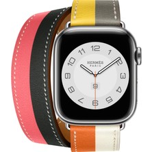 Teknoband Hermês Kordon Double Tour Deri Kayış Apple Watch Uyumlu (Logolu)