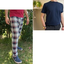 Betimoda Kırmızı Yeşil Regular Fit Alt Ekose Kareli Pamuklu Örme Bisiklet Yaka Erkek Pijama Takımı