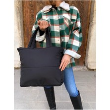 Emoş Çanta Siyah Puf Kumaş Shopper Çanta