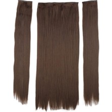 Peruk Market Fiber Sentetik Düz Yarım Ay + 2 Yan Çıt Çıt - Açık Kahve