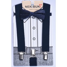Nekibuki Erkek Çocuk Lacivert Pantolon Askısı ve Papyon Takım