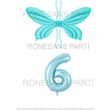 Rönesans Parti Mavi Renk Melek Kanadı Folyo Balon ve Rakam Folyo Balon Seti Yaş 6