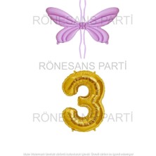 Rönesans Parti Mor Renk Melek Kanadı Folyo Balon ve Rakam Folyo Balon Seti Yaş 3