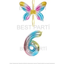 Best Parti Gökkuşağı Renk Melek Kanadı Folyo Balon Ve Rakam Folyo Balon Seti Yaş 6