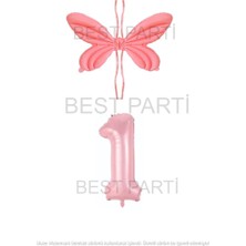 Best Parti Pembe Renk Melek Kanadı Folyo Balon Ve Rakam Folyo Balon Seti Yaş 1