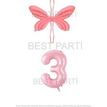 Best Parti Pembe Renk Melek Kanadı Folyo Balon Ve Rakam Folyo Balon Seti Yaş 3