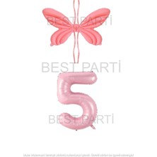 Best Parti Pembe Renk Melek Kanadı Folyo Balon Ve Rakam Folyo Balon Seti Yaş 5