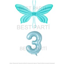 Best Parti Mavi Renk Melek Kanadı Folyo Balon Ve Rakam Folyo Balon Seti Yaş 3