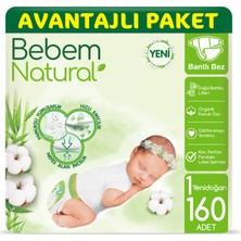 Bebem Natural Bebek Bezi 1 Beden Yenidoğan Avantajlı Paket 160 Adet