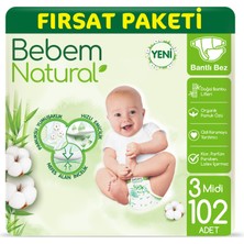 Bebem Natural Bebek Bezi 3 Beden Midi Fırsat Paketi 102 Adet