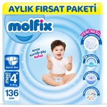 Molfix Bebek Bezi 4+ Beden Maxi Plus Aylık Fırsat Paketi 136 Adet