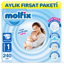 Molfix Bebek Bezi 1 Beden Yenidoğan Aylık Fırsat Paketi 240 Adet