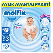 Molfix Bebek Bezi 3 Beden Midi Aylık Avn. Paket 150 Adet