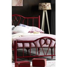 Hier Orkide Çift Kişilik Başlıklı Yatak Odası Ferforje Bordo Metal Karyola 140X190