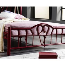 Hier Orkide Çift Kişilik Başlıklı Yatak Odası Ferforje Bordo Metal Karyola 140X190