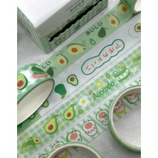 Kağıt Gemi Dükkan Cute Avocado Yeşil Kareli 4'lü Washi Bant Set / Washi Tape / Bullet Journal / Scrapbook