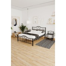 Hier Orkide Çift Kişilik Ferforje Tarz Metal Siyah Karyola 150X200