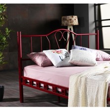 Hier Orkide Çift Kişilik Başlıklı Metal Bordo Karyola 180X200 Yatak Ölçülü