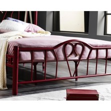 Hier Orkide Çift Kişilik Başlıklı Metal Bordo Karyola 180X200 Yatak Ölçülü