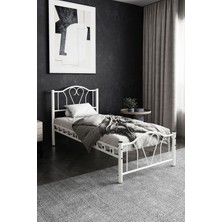 Hier Orkide Tek Kişilik Ferforje Tarz Beyaz Metal Karyola 90X200