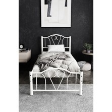 Hier Orkide Tek Kişilik Ferforje Tarz Beyaz Metal Karyola 100X200