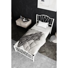 Hier Orkide Tek Kişilik Ferforje Tarz Beyaz Metal Karyola 100X200