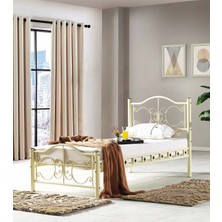 Hier Pero Tek Kişilik Başlıklı Ferforje Krem Metal Karyola 90X200