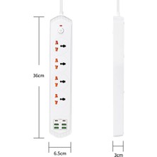 Mesro 4+4 USB + 2 Type-C 10 Girişli Akım Korumalı Anahtarlı Uzatma Grup Priz 3000W Çoklu Priz 2 M Kablo