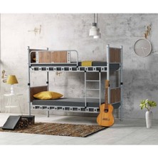 Hier Elegan Genç Çocuk Odası Ahşap Başlıklı Metal Ranza ve Karyola 90X200 Yatak Ölçülü