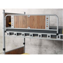 Hier Elegan Genç Çocuk Odası Ahşap Başlıklı Metal Ranza ve Karyola 90X200 Yatak Ölçülü