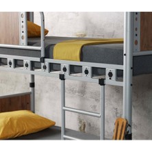 Hier Elegan Genç Çocuk Odası Ahşap Başlıklı Metal Ranza ve Karyola 90X200 Yatak Ölçülü