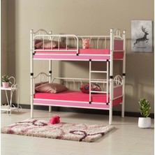 Hier Zümrüt Bebek Çocuk Odası Ahşap Başlıklı Metal Ranza ve Karyola 70X130 Yatak Ölçülü