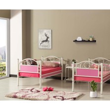 Hier Zümrüt Bebek Çocuk Odası Ahşap Başlıklı Metal Ranza ve Karyola 70X130 Yatak Ölçülü