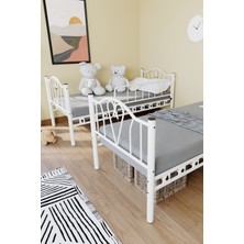 Hier Orkide Genç Çocuk Odası Metal Beyaz Ranza ve Karyola 90X200 Yatak Ölçülü