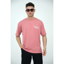 Frezzbi Erkek Oversize Bisiklet Yaka Basic Kısa Kollu Yazı Baskılı T-Shirt