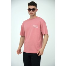 Frezzbi Erkek Oversize Bisiklet Yaka Basic Kısa Kollu Yazı Baskılı T-Shirt