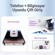 Usams US-CC189W 30W Qc+Pd (Type-C+Usb) Mini Hızlı Şarj Başlığı-Beyaz