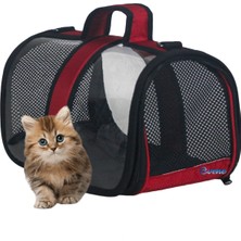 Evene Kırmızı Kedi Taşıma Çantası Şeffaf Küçük Boy Uçak Için Uygun Fileli Hava Alan Askılı Omuz Çantası