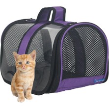 Evene Mor Kedi Taşıma Çantası Şeffaf Küçük Boy Uçak Için Uygun Fileli Hava Alan Askılı Omuz Çantası