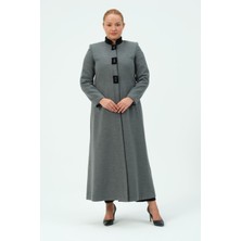Şermin Büyük Beden Kadın Tesettür Düğmeli Kaşmir Manto