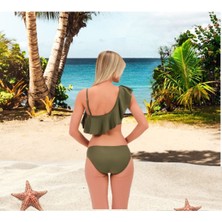 Shopiolog Düz Fırfırlı Tek Askılı Tek Omuzlu Bikini