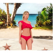 Shopiolog Düz Fırfırlı Tek Askılı Tek Omuzlu Bikini